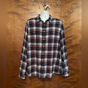 SONOMA Plaid Flannel Button Front Fall Shirt Mens XXL Blue Checks Long Sleeve